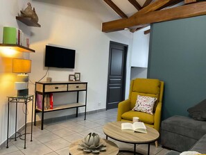 Télévision, lecteur de DVD, livres