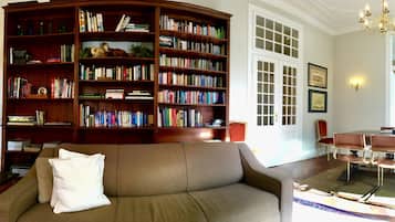 TV, DVD player, books, video library