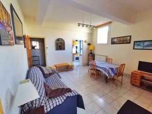 TV, DVD player, books