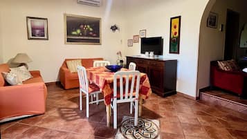 TV, caminetto, libri, impianto stereo