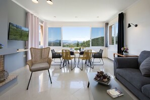 Télévision, cheminée, livres