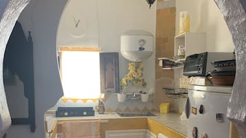 Fridge, oven, stovetop, coffee/tea maker