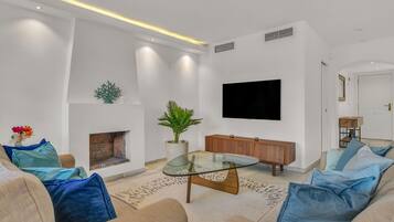 TV connectée, cheminée, lecteur de DVD