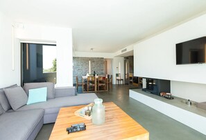 TV, fireplace, DVD player, books - Two Luxury Villas rented as one, ideal for big Groups - close to the beach!! (Chania)