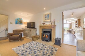 TV, fireplace, books - The Potting Shed, Ringstead, Norfolk (Ringstead)