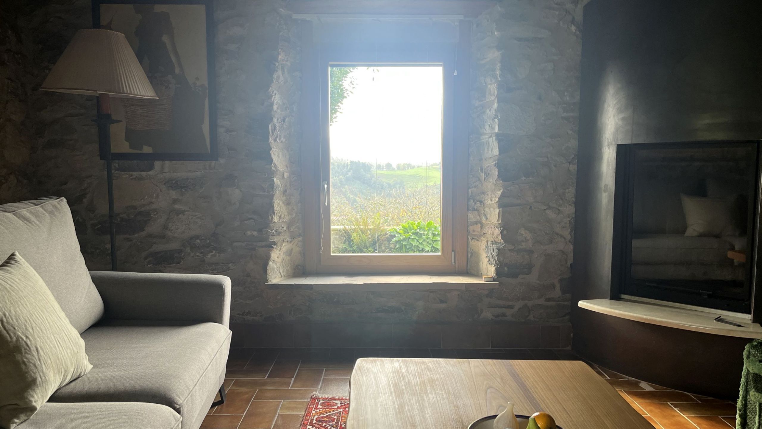 Een televisie, een open haard en boeken