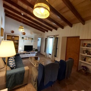 TV, fireplace, DVD player, books