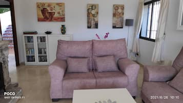 Smart TV, fireplace, DVD player, books