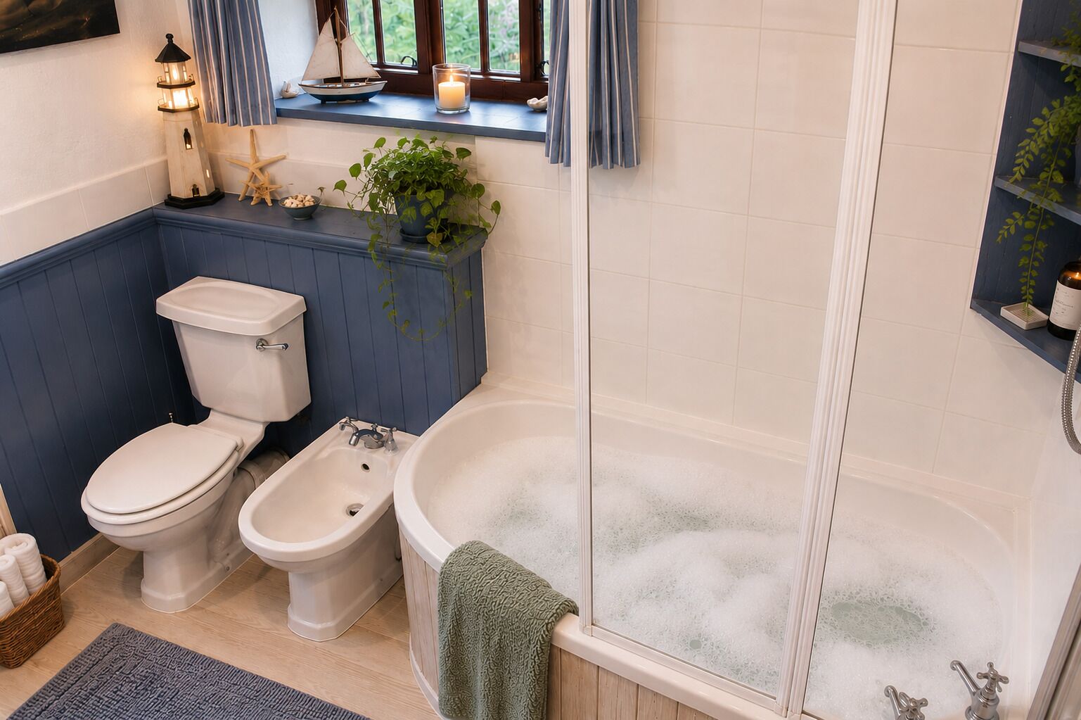 Bathtub, hair dryer, bidet, towels