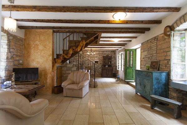 TV, fireplace, books, stereo - Villa Postaja (Cervari)