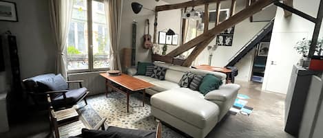 Smart TV, fireplace, DVD player, books