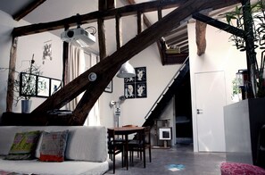 Smart TV, fireplace, DVD player, books