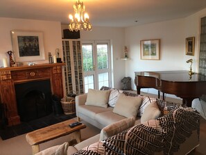 Una Smart TV, una chimenea, un reproductor de DVD, libros