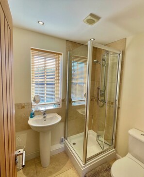 Bathtub, hair dryer, bidet, towels
