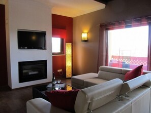 Télévision, cheminée, jeux vidéo, lecteur de DVD