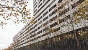 Ein mehrgeschossiges Gebäude mit moderner Architektur, das eine Reihe von Fenstern und eine Metallfassade aufweist.