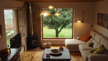 Fernseher, Kamin, DVD-Player, Bücher