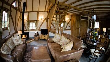 TV, fireplace, DVD player, books