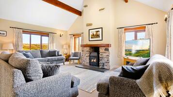 Smart TV, fireplace, video games, DVD player