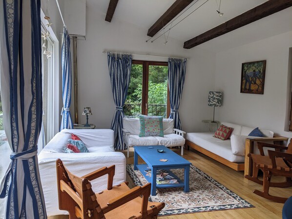 Fernseher, Kamin, DVD-Player, Bücher