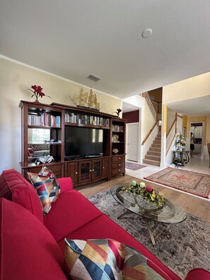 Smart TV, DVD player, books, video library