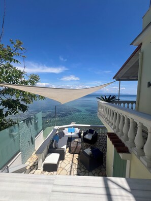 Terrace/patio - Luxury ,Waterfront Villa With Fantastic Sea Views, kayaks and paddle boards inc (Corfu)