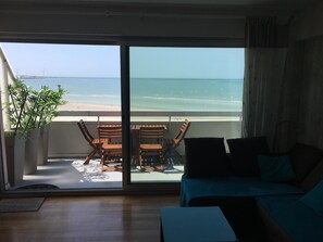 Flat-screen TV, DVD player, books, video library