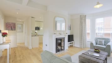 Smart-TV, Kamin, DVD-Player, BĂŒcher