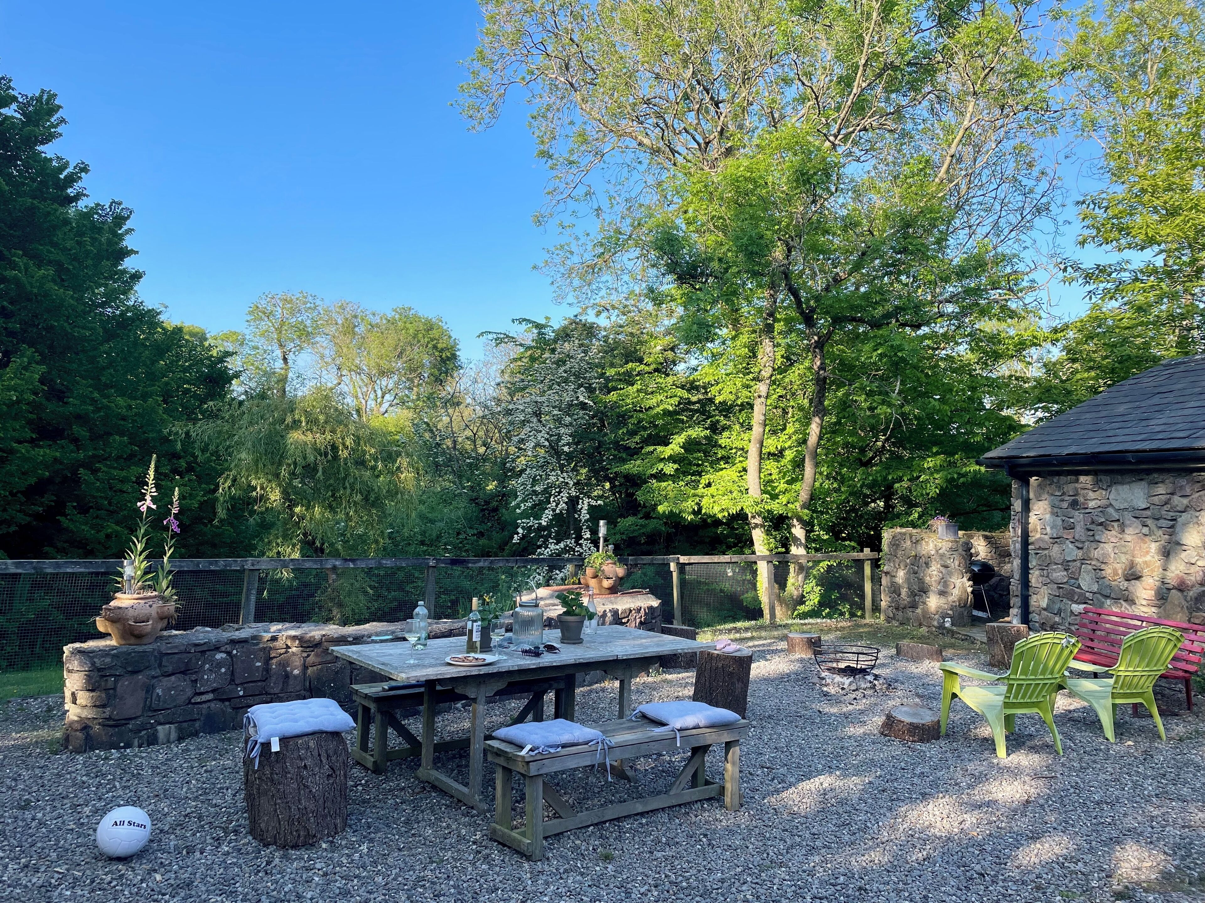 Table and fire pit area
