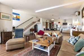 Smart TV, fireplace, table tennis, books