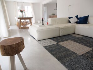 TV connectée, cheminée, livres, chaßne hi-fi