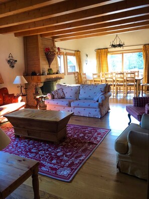 Smart TV, fireplace, video games, DVD player