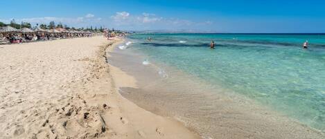 Plage à proximité, chaises longues, serviettes de plage