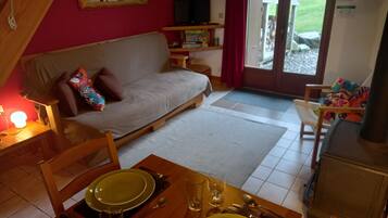 TV, fireplace, DVD player, books