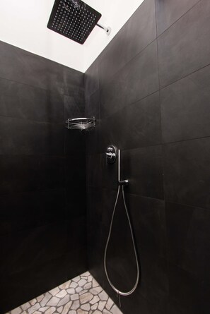 Shower, hair dryer, bidet, towels