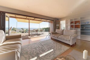 Smart TV, fireplace, books, music library