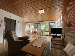 TV, DVD player, books, music library