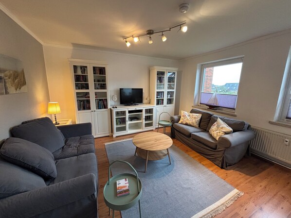 Smart TV, DVD player, books, video library