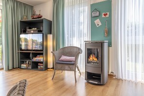 Fernseher, Kamin, DVD-Player