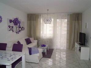 TV connectée, cheminée, lecteur de DVD, chaîne hi-fi