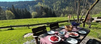Detached cottage in an unspoilt south-facing slope at 1000m, forest edge