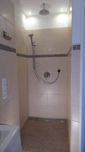 Baignoire, sèche-cheveux, serviettes fournies, savon