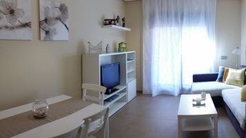 Een televisie, een dvd-speler en boeken