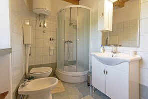 A modern bathroom with a shower enclosure, a sink, and a toilet. - Holiday home Mariva * large garden, private pool, BBQ, free WiFi (Žminj)