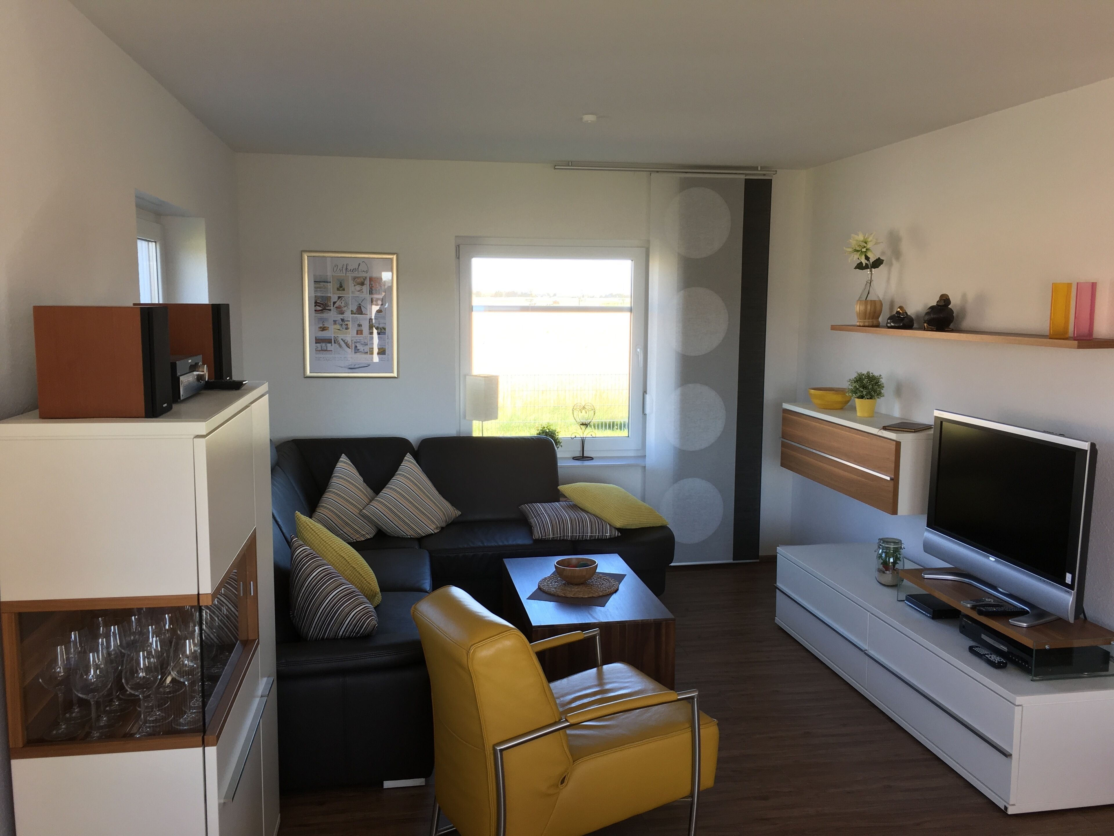 Smart TV, DVD player, books, music library