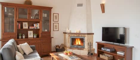 TV, fireplace