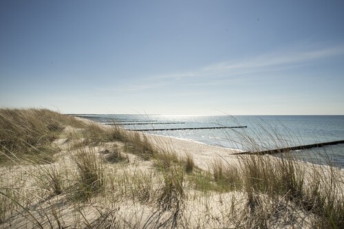 helle Ferienwohnung mit Terrasse und Gartensauna
