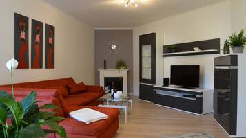 Smart-TV, DVD-Player, Bücher, Stereoanlage