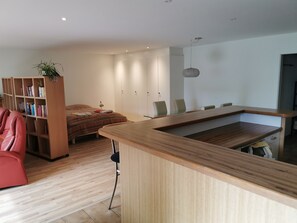 1 bedroom, desk, iron/ironing board, travel cot - spacious 1-room apartment (65 sqm) with kitchen, separate bathroom with shower (Horw)