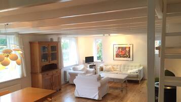 Smart-TV, Kamin, DVD-Player, Bücher